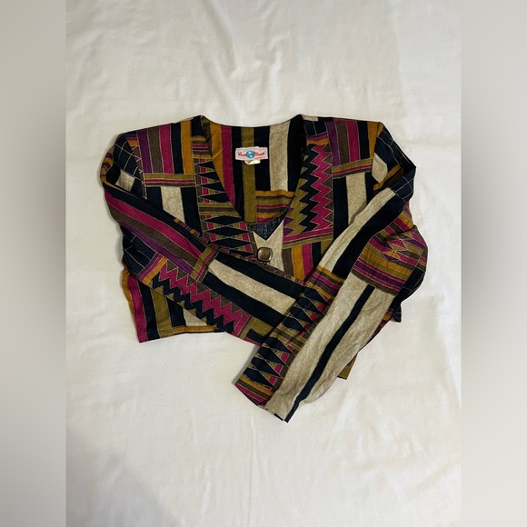 Vintage Beau Monde Cropped Bolero Jacket Geometric Print Made in USA - Picture 2 of 6